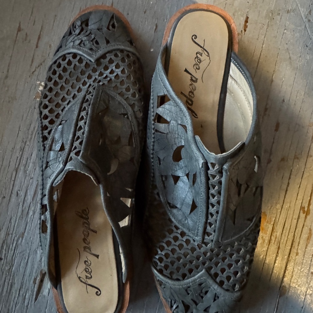 Free People Black Cutout Mules